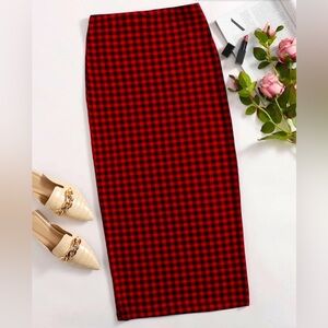 SHEIN Mulvari Gingham red/black Pencil Skirt, 1X, Never Worn NWOT
